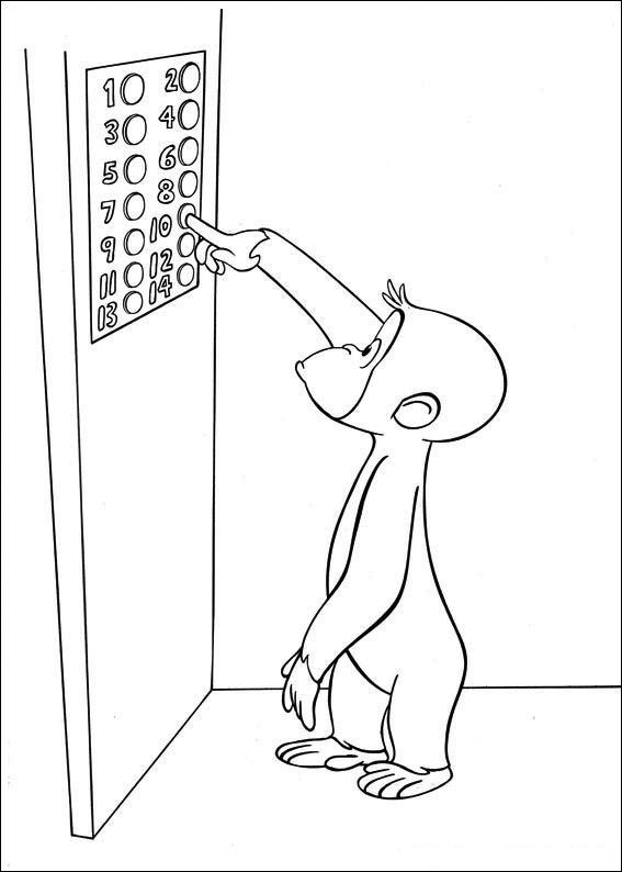 Print Curious George in de lift kleurplaat